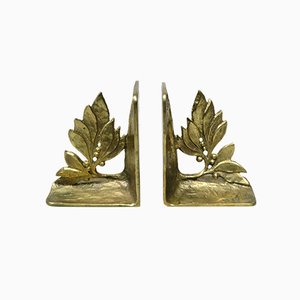 Serre-livres Style Brutaliste en Bronze avec Éléments Floraux, 1970s, Set de 2