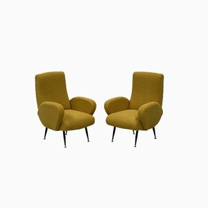 Italian Yellow Boucle Chairs, 1950s, Set of 2