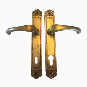 Art Nouveau Style Brass Handles and Signs, Set of 4
