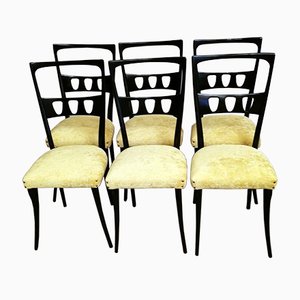 Chairs in Ebonized Wood and Yellow Velvet Attributed to Ico Parisi, Set of 6