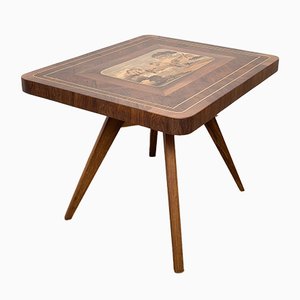 Tavolino da caffè in legno intarsiato, anni '40