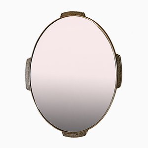 Mid-Century Italian Oval Wall Mirror in Brass, 1950s