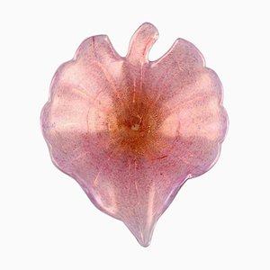 Large Leaf-Shaped Bowl in Pink Mouth-Blown Art Glass from Barovier and Toso