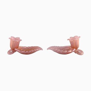 Shaped Bowls in Pink Art Glass by Barovier and Toso, Set of 2