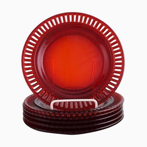 Plates in Red Mouth-Blown Art Glass by Monica Bratt for Reijmyre, 1950s, Set of 6