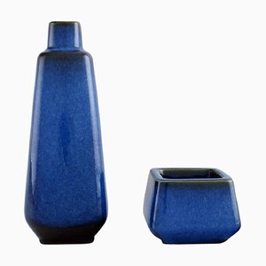 Lagun Vase and Bowl in Glazed Stoneware by Sven Jonson for Gustavsberg, Set of 2