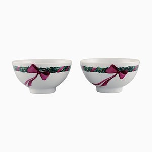 Royal Copenhagen Jingle Bells Bowls with Spruce and Ribbon, Set of 2
