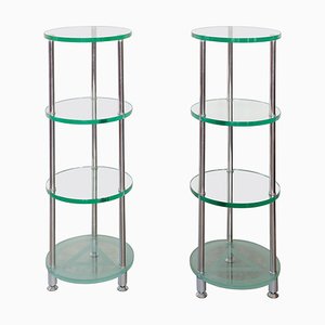 Etagère Mid-Century rotondo in vetro, set di 2