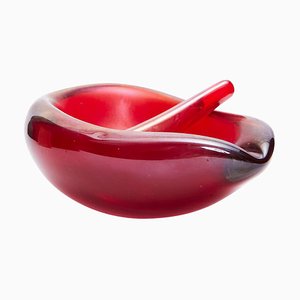 Ashtray in Deep Red Glass by Carlo Scarpa for Venini, 1942s