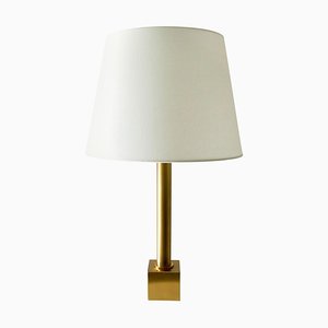 Big Brass Table Lamp with White Lampshade, Germany, 1970s