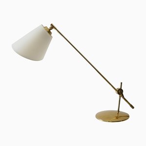 Adjustable Brass Table or Desk Lamp with White Lampshade, Denmark, 1960s