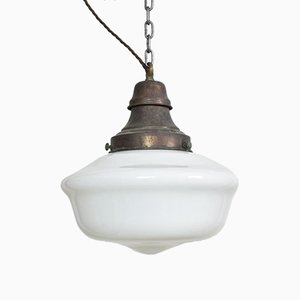 Antike Kirchen Opalglas Hängelampen, 2er Set
