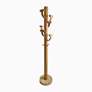 Italian Ash Wood and Travertine Coat Stand in the Style of Ettore Sottsass
