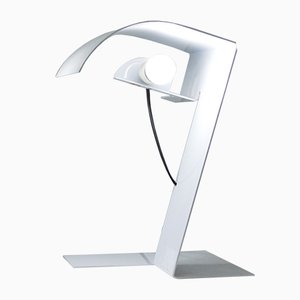 Weiß lackierte Vintage Blitz Tischlampen aus Aluminium mit Aufkleber von Trabucchi, Vecchi & Volpi für Stilnovo, Italien, 1970er, 2er Set