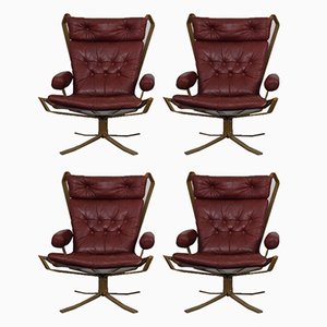 Danish Super Star Leather & Steel Chairs, 1970s, Set of 4