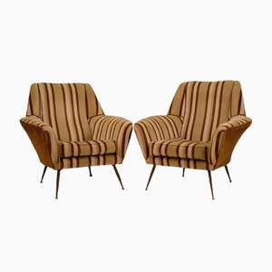 Mid-Century Armlehnstühle aus gestreiftem Samt von Gigi Radice für Minotti, 1950er, 2er Set