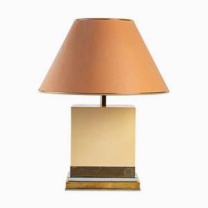 Large Lacquered Wood and Gold and Silver Brass Lamp