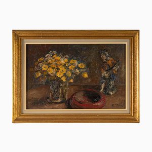 Bouquet di fiori, olio su tela, metà XX secolo
