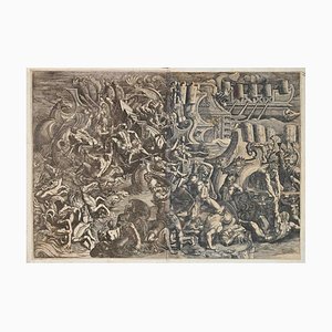 Giovanni Battista Bildhauer, Seeschlacht zwischen Griechen und Trojanern, Radierung, 1538