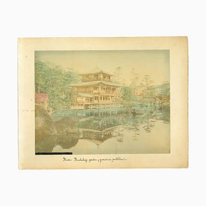 Stampa antica sconosciuta di Kyoto, giardino Kingkakuji, fine XIX secolo