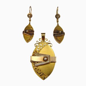 Set di spille borboniche o pendenti e orecchini in oro con perline, fine XIX secolo
