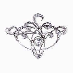 Spilla Art Nouveau antica in oro 18k con diamanti con taglio a rosa coroné, anni '10