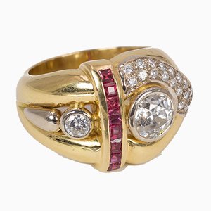 Vintage 18 Karat Gold Ring mit Diamanten & Rubinen, 1970er