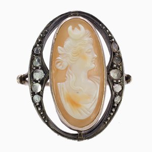 Gold and Silver Ring with Cameo and Rosettes