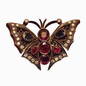 Vintage Brooch in 18k Gold and Silver with Diamonds, Rubies & Sapphires, 1950s