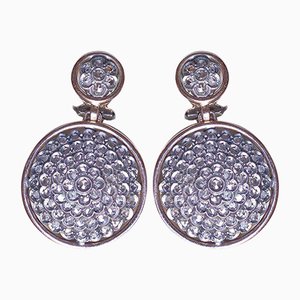 Boucles d'Oreilles Pendantes Vintage en Or 18k avec Rosaces Diamant, 1950s, Set de 2