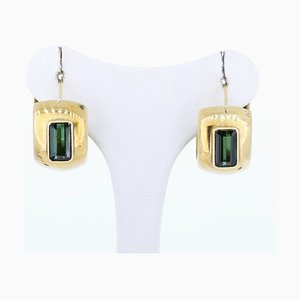 Vintage 18k Gold Earrings with Green Tourmalines, 1970s