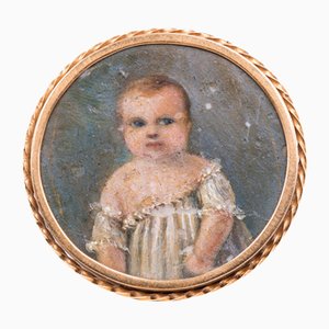 Broche Antique en Or avec Figurine Miniature, 1800s