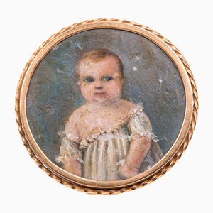 Spilla antica in oro con miniatura, XIX secolo
