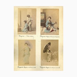 Desconocido, antiguo retrato de geishas, Nagasaki, impresión Albumen vintage, década de 1880 y 1890. Juego de 5