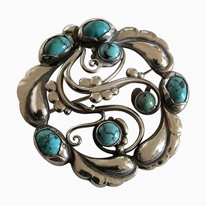 Broche N ° 159 en Argent Sterling Ornée de Turquoise de Georg Jensen