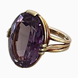 14 Karat Gold Ring Marked JF Ornamented with Amethyst Stone