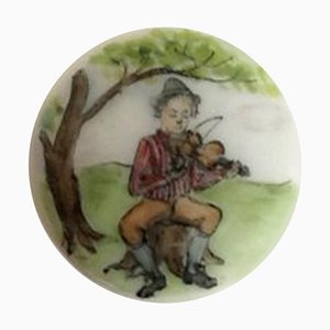 Porcelain Button with Hand-Painted Motif of Musician from Royal Copenhagen