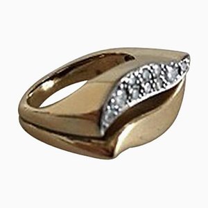18 Karat Partly Rhodinated Gold Ring with 10 Brilliant Diamonds from Georg Jensen