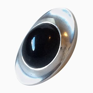 Black Stone & Sterling Silver Ring by Henning Koppel for Georg Jensen