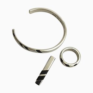 Black Enamel & Sterling Silver Ring, Armring and Pendant from Hans Hansen