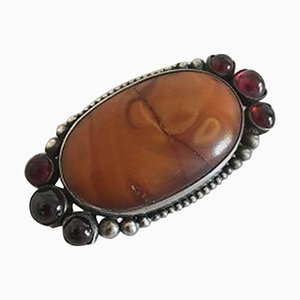 Silver Brooch with Amber and Red Stones from Mogens Ballin