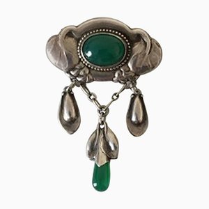 Early Silver Brooch Green Stones by Evald Nielsen