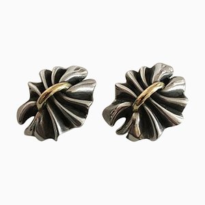 Sterling Silver and 18k Gold Earrings Clips No 400 by Lene Munthe for Georg Jensen, Set of 2