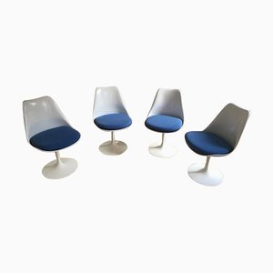 Blue Tulip Swivel Chairs by Eero Saarinen & Knoll, Set of 4