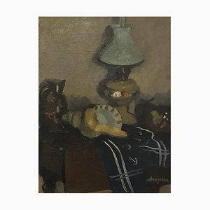 Henry Meylan, Nature morte vase coquillage et lampe, 1938