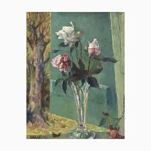 Emile Bressler, Natura morta con rose e fiori, 1940