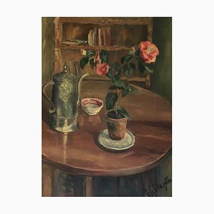 Eduardo Schlageter, Roses en pot et cafetière, 1955
