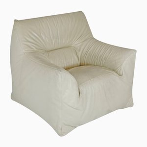 Fauteuil en Cuir & Mousse Crème, France, 1970s