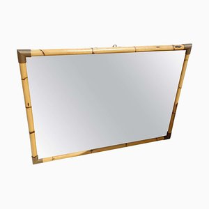 Hollywood Regency Bamboo and Brass Wall Mirror, 1970s