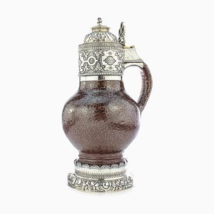 20th Century English Solid Silver & Tigerware Pottery Jug, 1910s